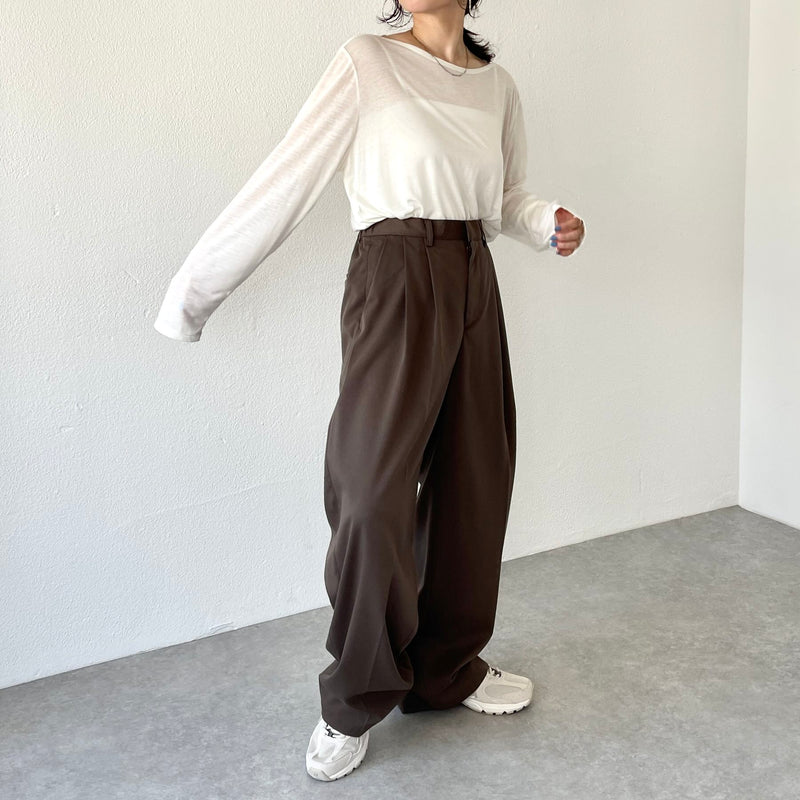 2tuck wide slacks pants / brown（2タックワイドスラックス