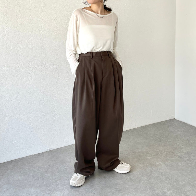 2tuck wide slacks pants / brown（2タックワイドスラックス 