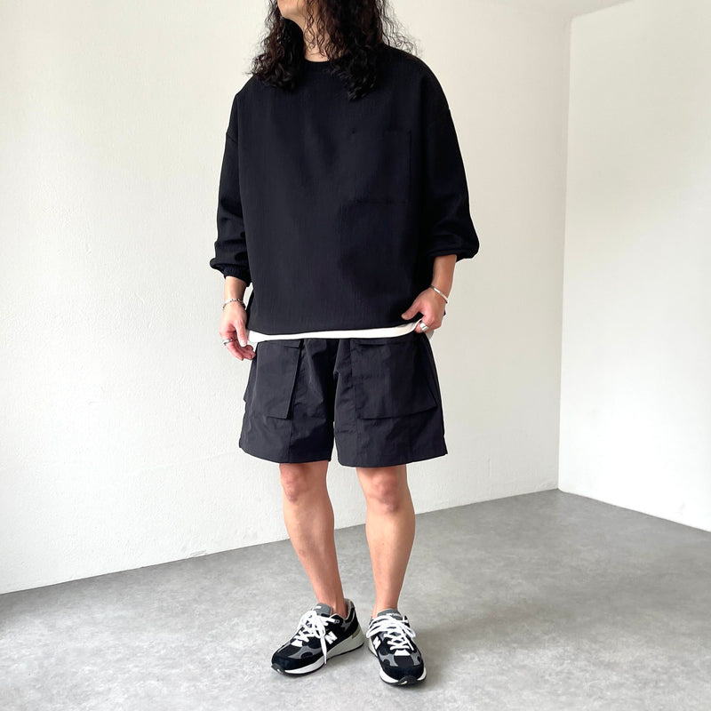 loose silhouette nylon cargo shorts / black（ルーズシルエット