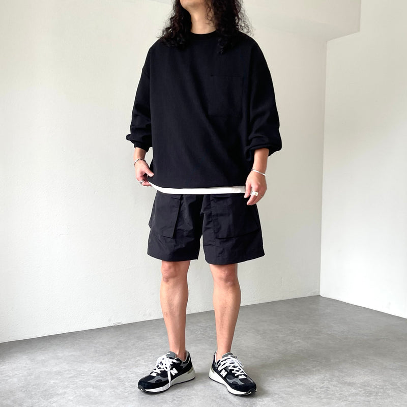 loose silhouette nylon cargo shorts / black（ルーズシルエット