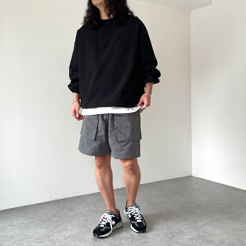 loose silhouette nylon cargo shorts / charcoal（ルーズ
