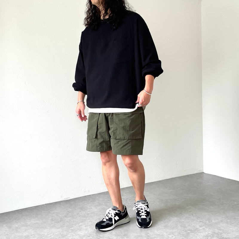 loose silhouette nylon cargo shorts / olive（ルーズ