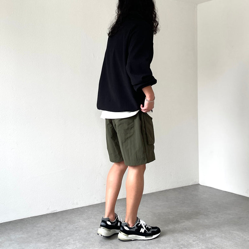 loose silhouette nylon cargo shorts / olive（ルーズ
