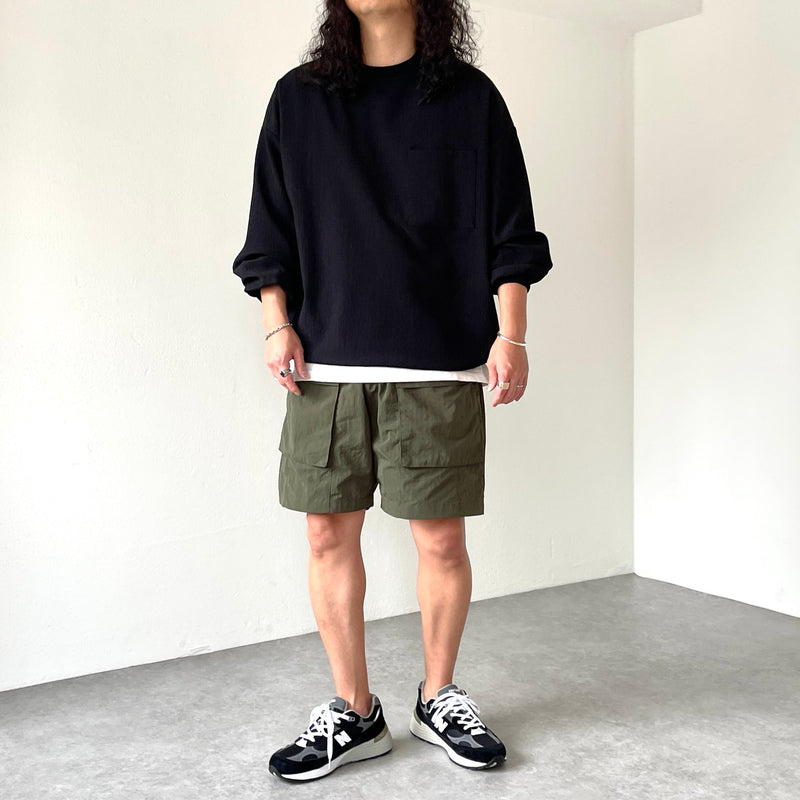 loose silhouette nylon cargo shorts / olive（ルーズシルエット