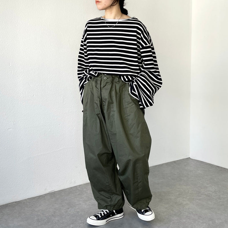アウトドア フィッシングパンツ オリーブ色 ナイロン素材 wide silhouette pants / olive（ワイドシルエットパンツ