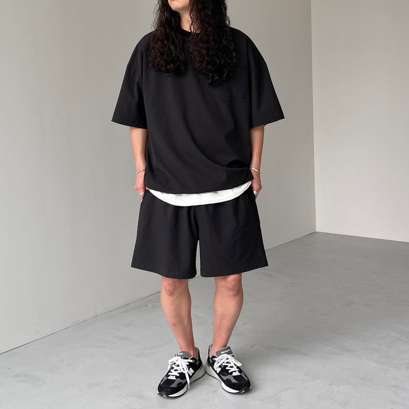loose silhouette seersucker relax shorts / black（ルーズシルエット