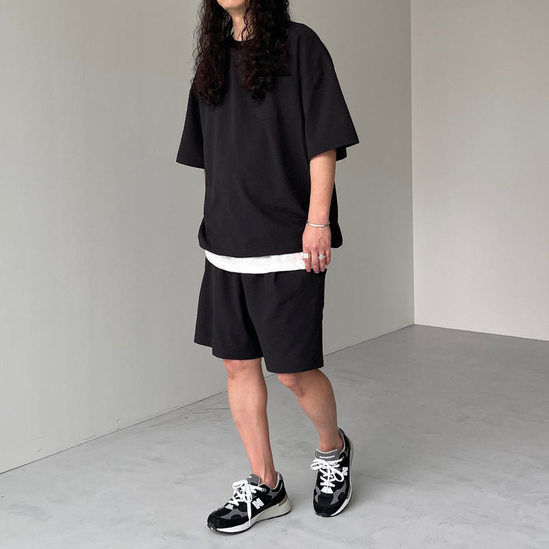 loose silhouette seersucker relax shorts / black（ルーズシルエット