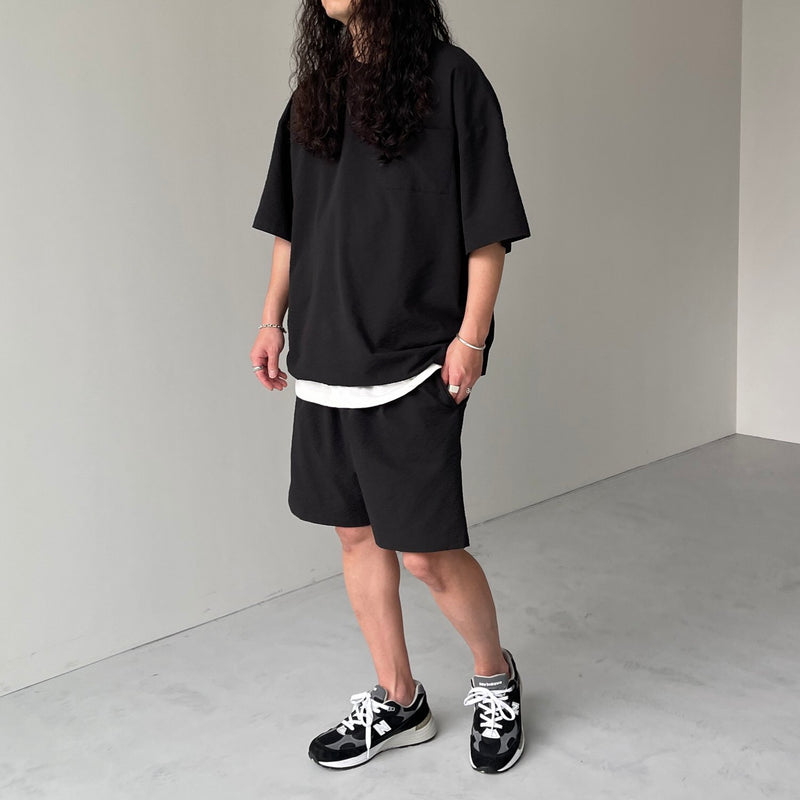 loose silhouette seersucker relax shorts / black（ルーズシルエット