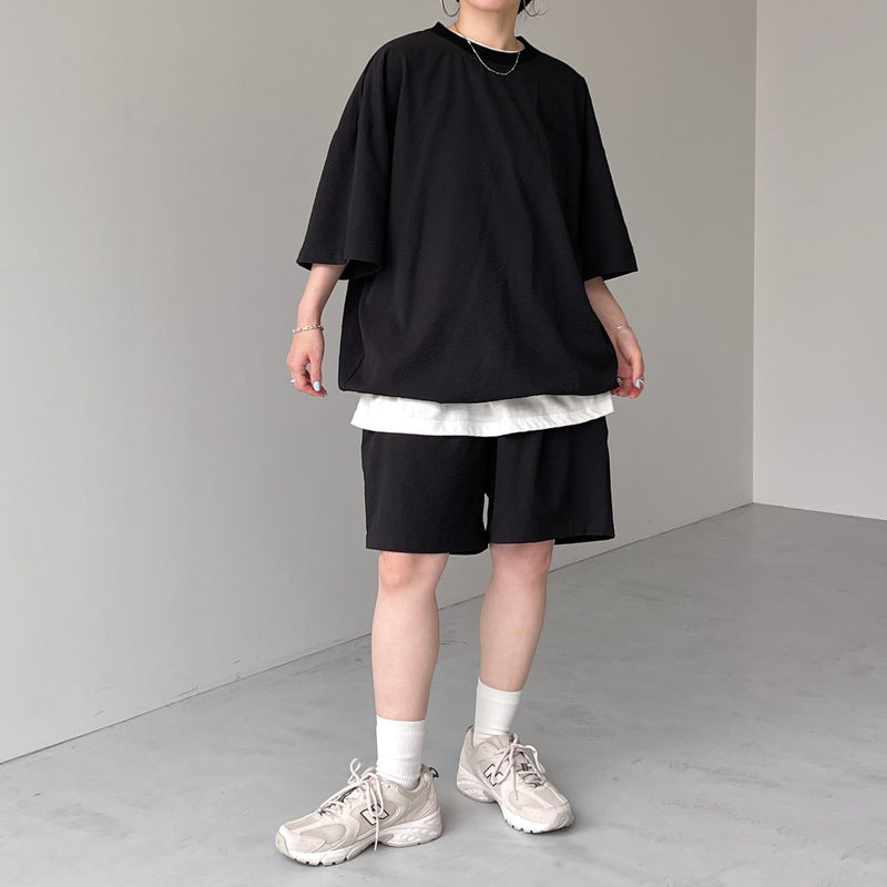 loose silhouette seersucker relax shorts / black（ルーズシルエット