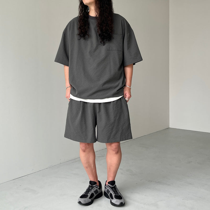 loose silhouette seersucker relax shorts / charcoal（ルーズ