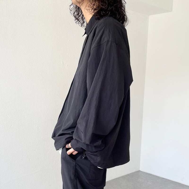 loose silhouette nylon shirt set up / black（ルーズシルエット 