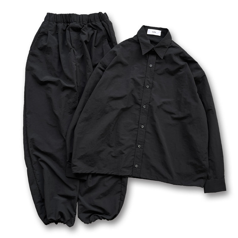 loose silhouette nylon shirt set up / blackディティール画像