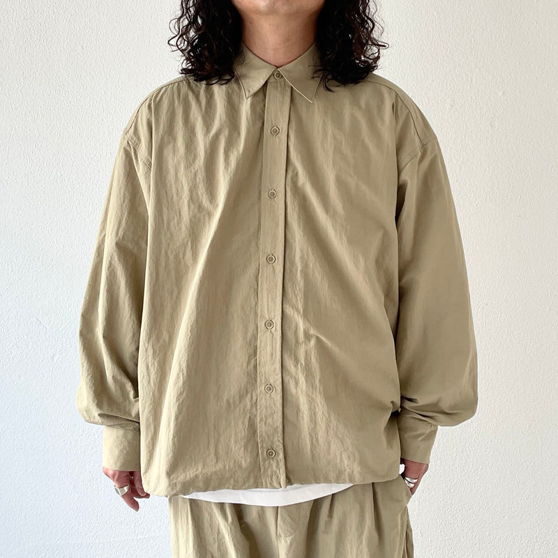 loose silhouette nylon shirt set up beige（ルーズシルエットナイロンシャツセットアップ ブラック）  natto ナット 公式オンラインショップ