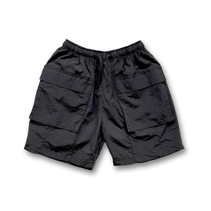【SAMPLE】loose silhouette nylon cargo shorts / blackディティール画像
