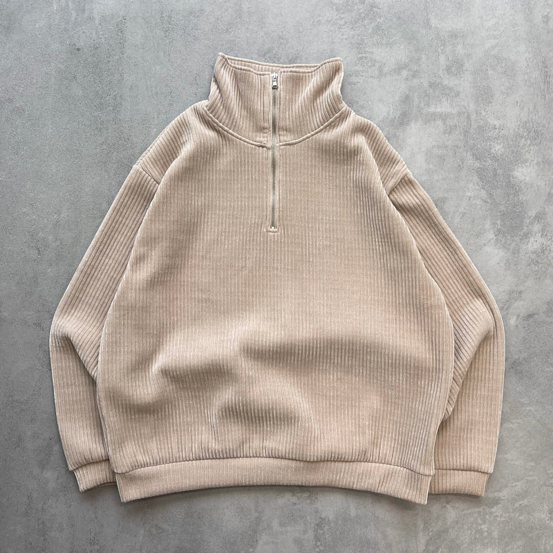 【SAMPLE】corduroy half zip pullover / beigeディティール画像