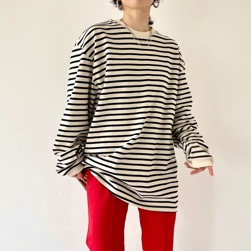 受注制【OaKS】off shoulder border long sleeve (2color)